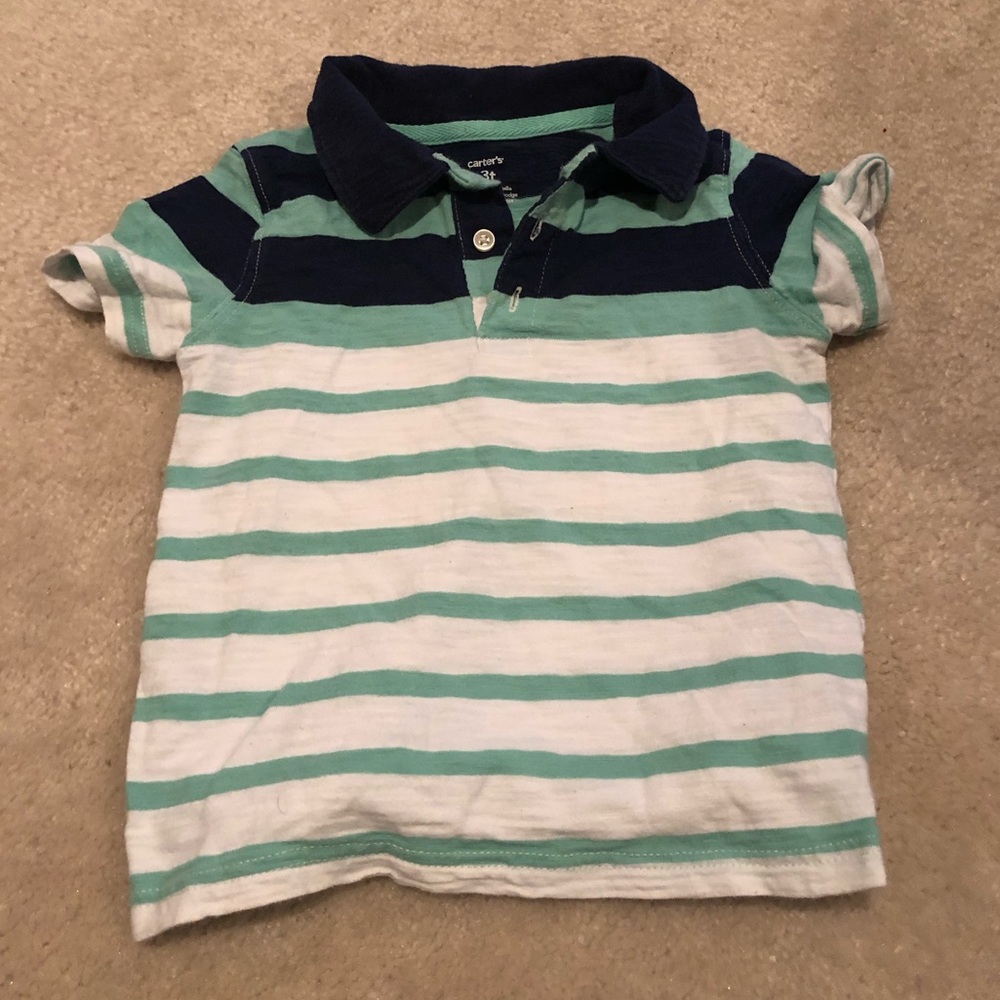Carter’s Navy, Green & White Striped Polo Shirt 3T
